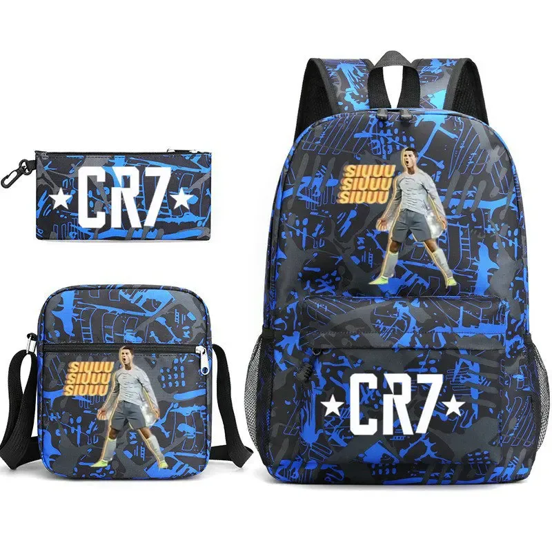 sacs d'école de cosplay football cr7, sac à dos pour ordinateur portable, pour adolescents garçons et filles, 3 pièces/ensemble