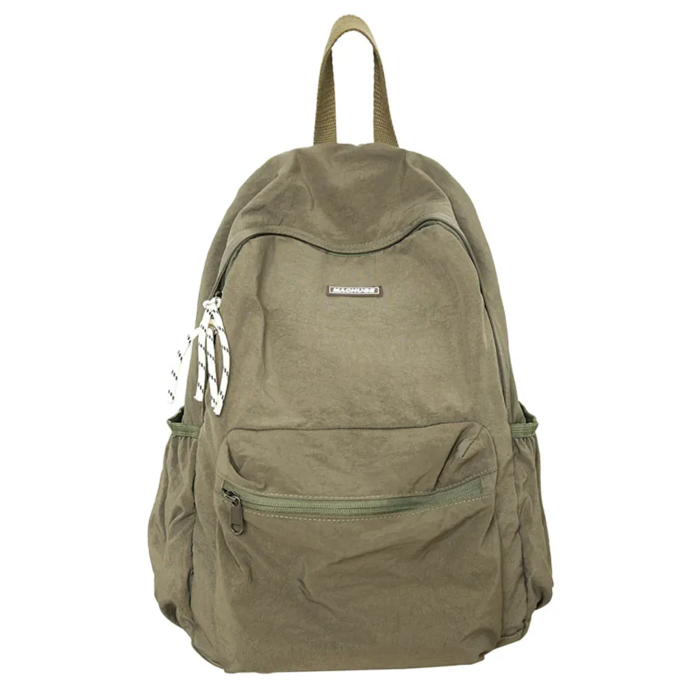 sac dos nylon beige clair pliable grande capacité bandoulière arquée poche intérieure zippée usage voyage décontracté