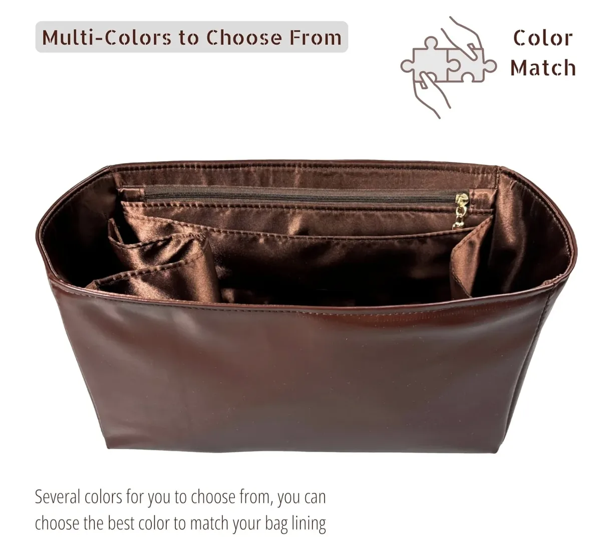 organisateur compatible avec les sacs speedy, 20, 25, 30, 35, 40, insert pour sac à main, doublure en soie, cuir vegan imperméable avec poche zippée