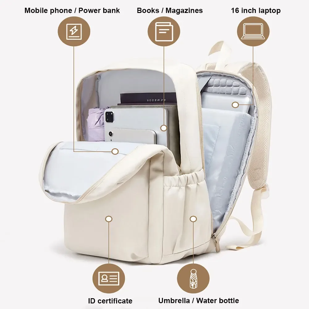 sac à dos de voyage léger pour femmes, sac d'école à la mode pour filles, sac à dos étanche pour ordinateur portable de 16 pouces, sac à dos d'école pour étudiants