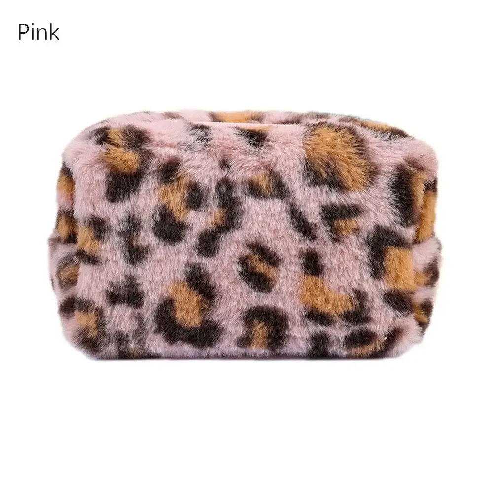 trousse de maquillage à imprimé léopard à la mode, trousse de toilette à fermeture éclair, sac cosmétique de voyage en peluche portable, grande capacité, haute qualité