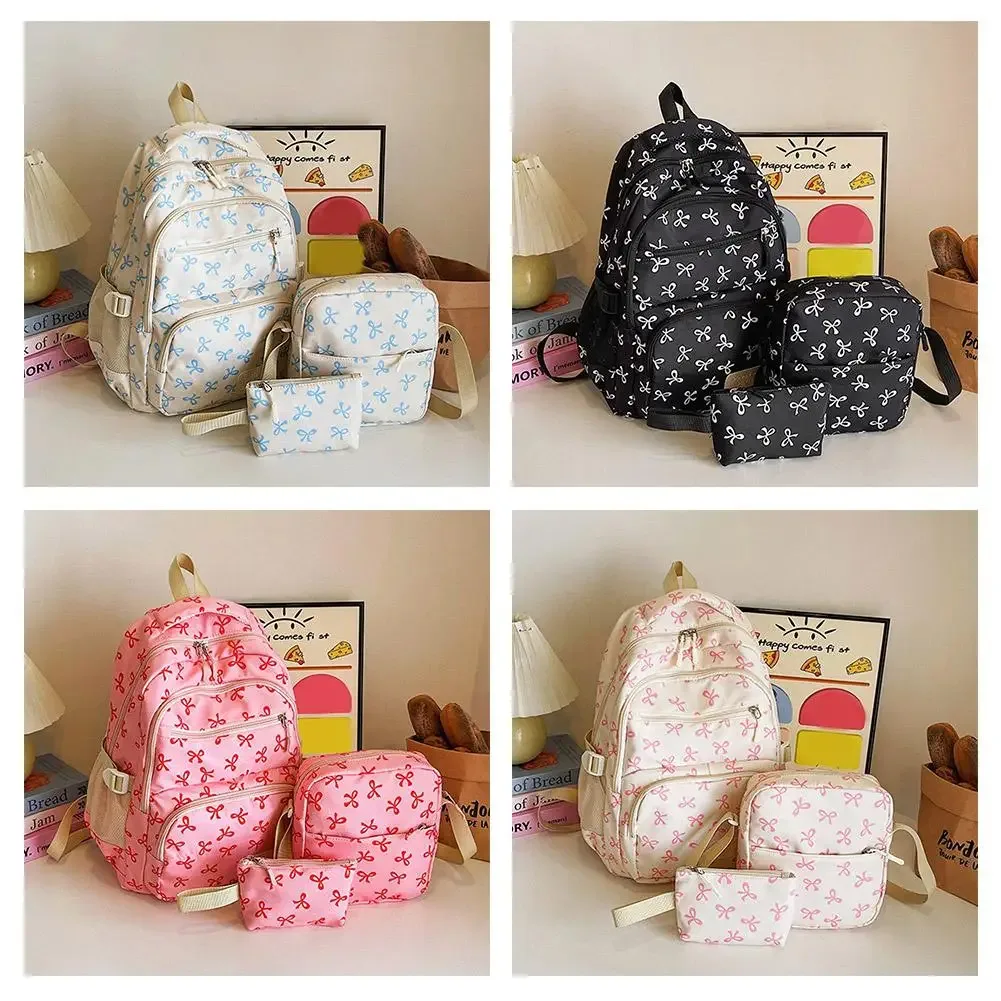 sac dos nylon nœuds roses blanc fonctionnel grande capacité accessoires étudiants femmes voyager quotidien