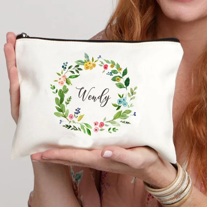 guirlande nom personnalisé toile sac cosmétique voyage fermeture éclair rangement trousses de toilette rétro trousse à crayons enseignant mariée cadeau personnaliser