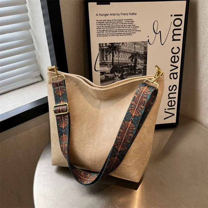 sac à bandoulière vintage en cuir pu pour femme, grande capacité, style hobo, avec large sangle, sac à main décontracté, sac à bandoulière quotidien, qualité supérieure