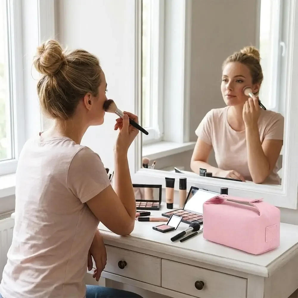 sac de rangement cosmétique grande capacité tendance, trousse de toilette portable en toile, organiseur de maquillage