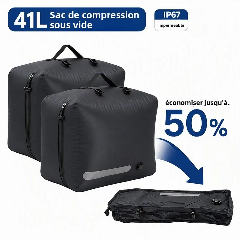 Sac Compression Polyester Noir Bandes Grises Vide Voyage Rangement Grande Capacité Utilisation Famille Camping