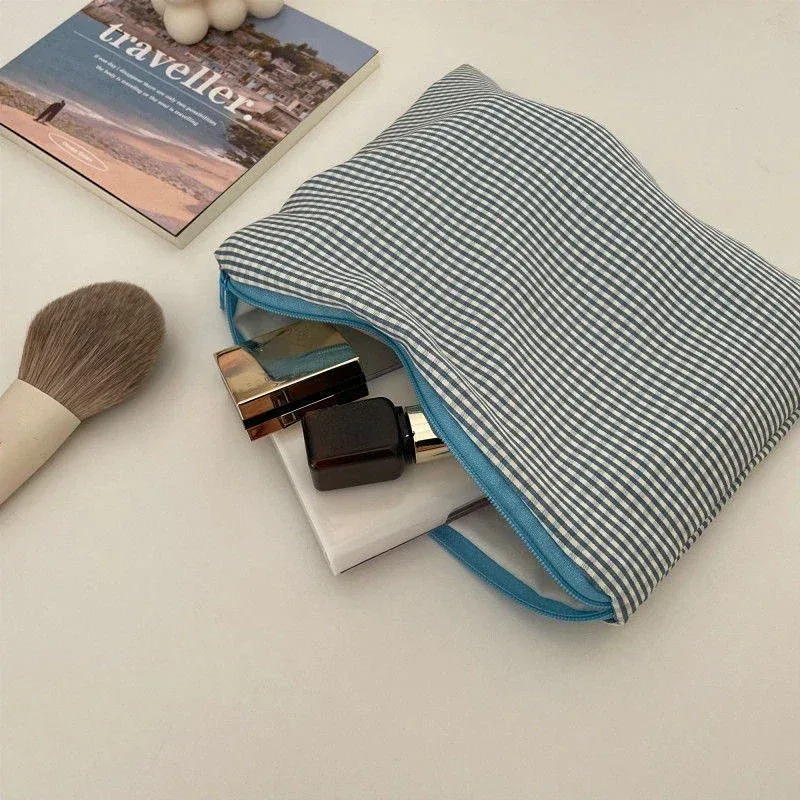 sac à cosmétiques en coton portable mignon cerise broderie femmes sacs de rangement petite femme voyage fermeture éclair maquillage téléphone pochette étui