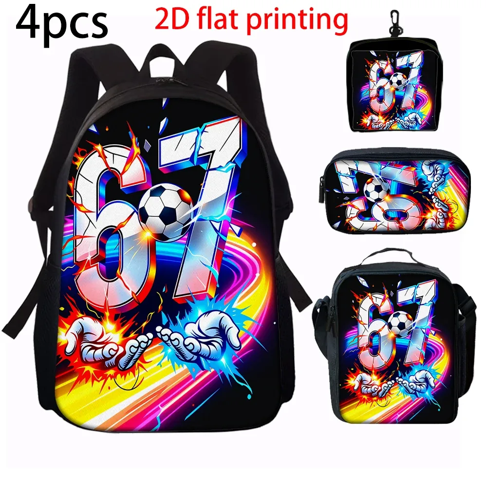 sac dos polyester imprimé chiffres 67 football rayures lumières mains noir voyage école enfant