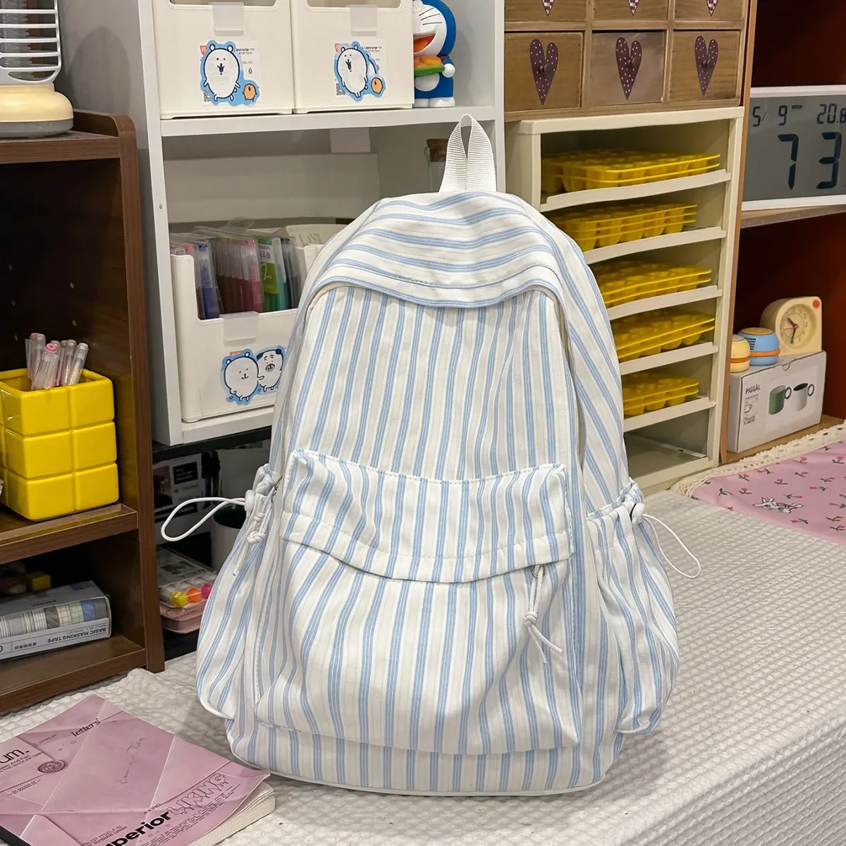 nouveau style japonais, sac à dos décontracté à rayures, grande capacité, pour collégiennes, idéal pour les voyages, sac à dos à double bandoulière pour filles 2026