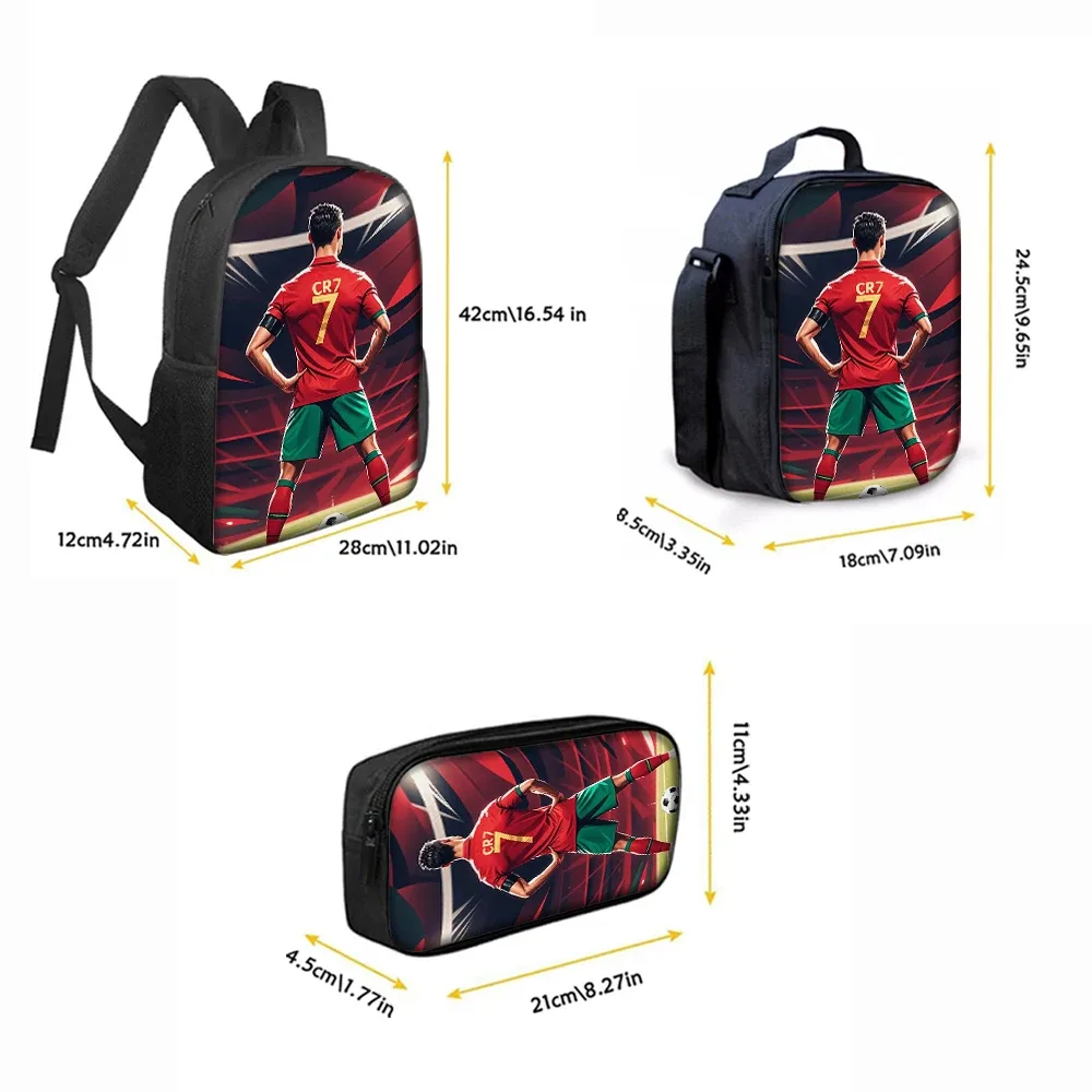ensemble de sacs à dos 3 pièces à motif étoile de football cr7 – sac à dos décontracté de grande capacité avec pochette et sac fourre-tout assortis, parfait pour le quotidien