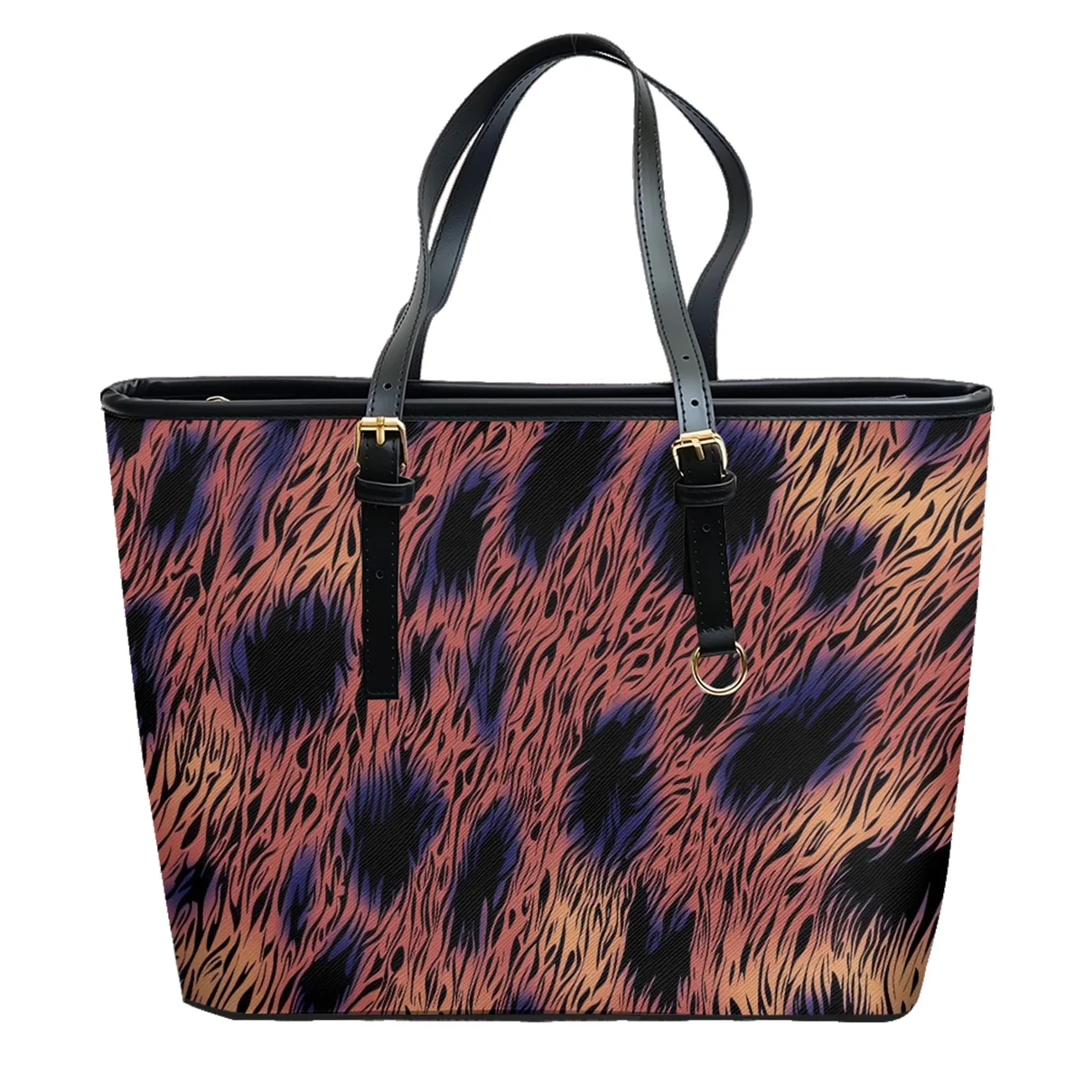 sac à bandoulière en cuir pvc oxford imprimé léopard rose, fourre-tout de voyage léger à fermeture éclair, sac à main de week-end pour le travail quotidien