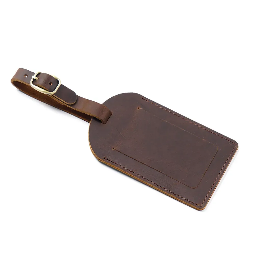 étiquette de bagage en cuir personnalisée avec nom, en cuir de vachette pleine fleur, pour carte d'embarquement et valise, design créatif