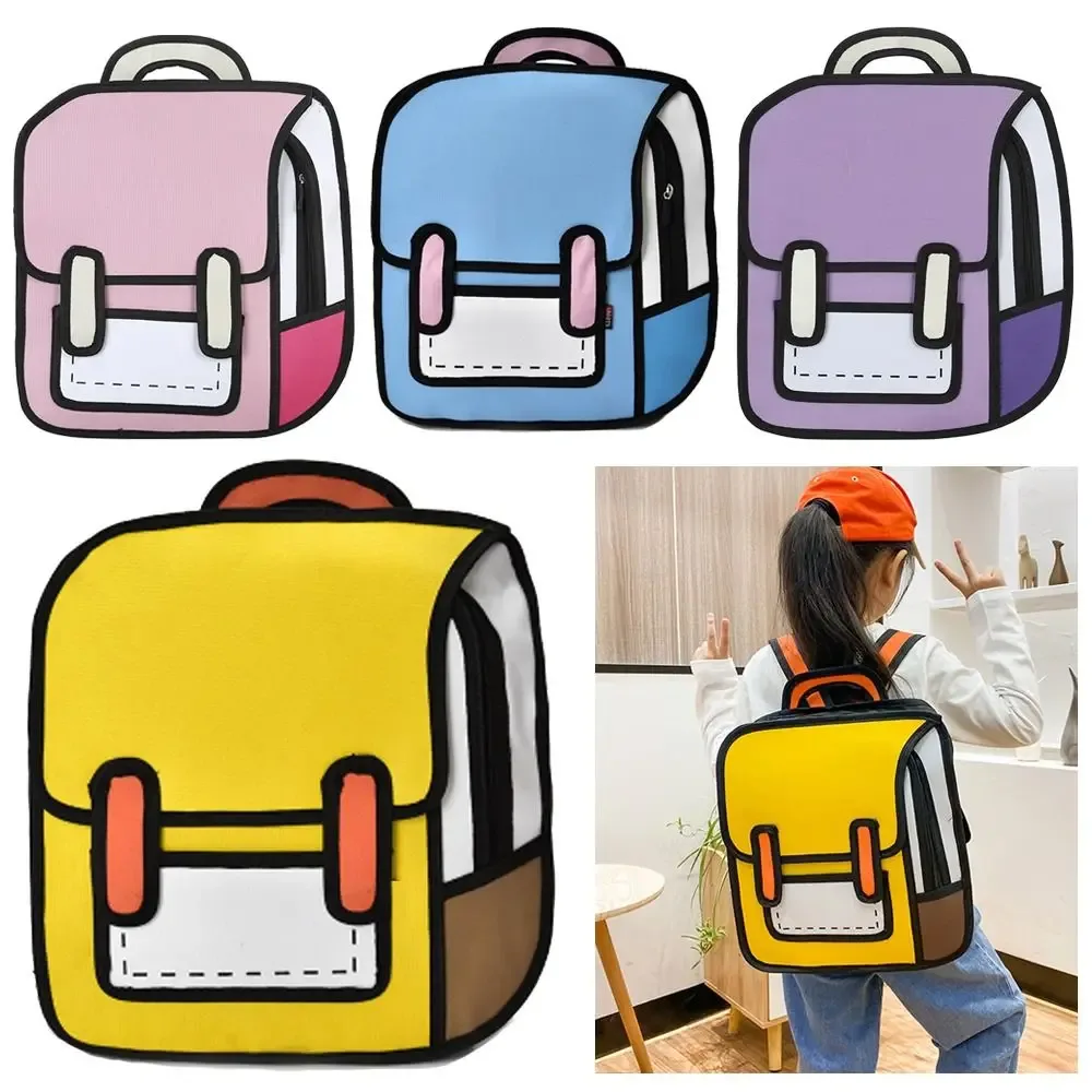 Sac à dos d'étudiant tendance avec imprimé de bande dessinée 2D, grande capacité, sangle réglable, sac à dos léger pour garçons et filles