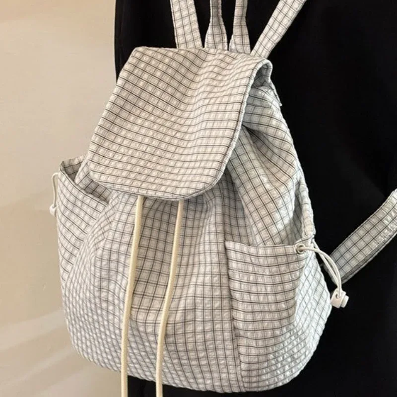 sac à dos à rabat à cordon de serrage à carreaux, sac à dos léger et décontracté, sac à dos pliable pour filles, pour les voyages, le shopping, le rangement quotidien, sac à livres