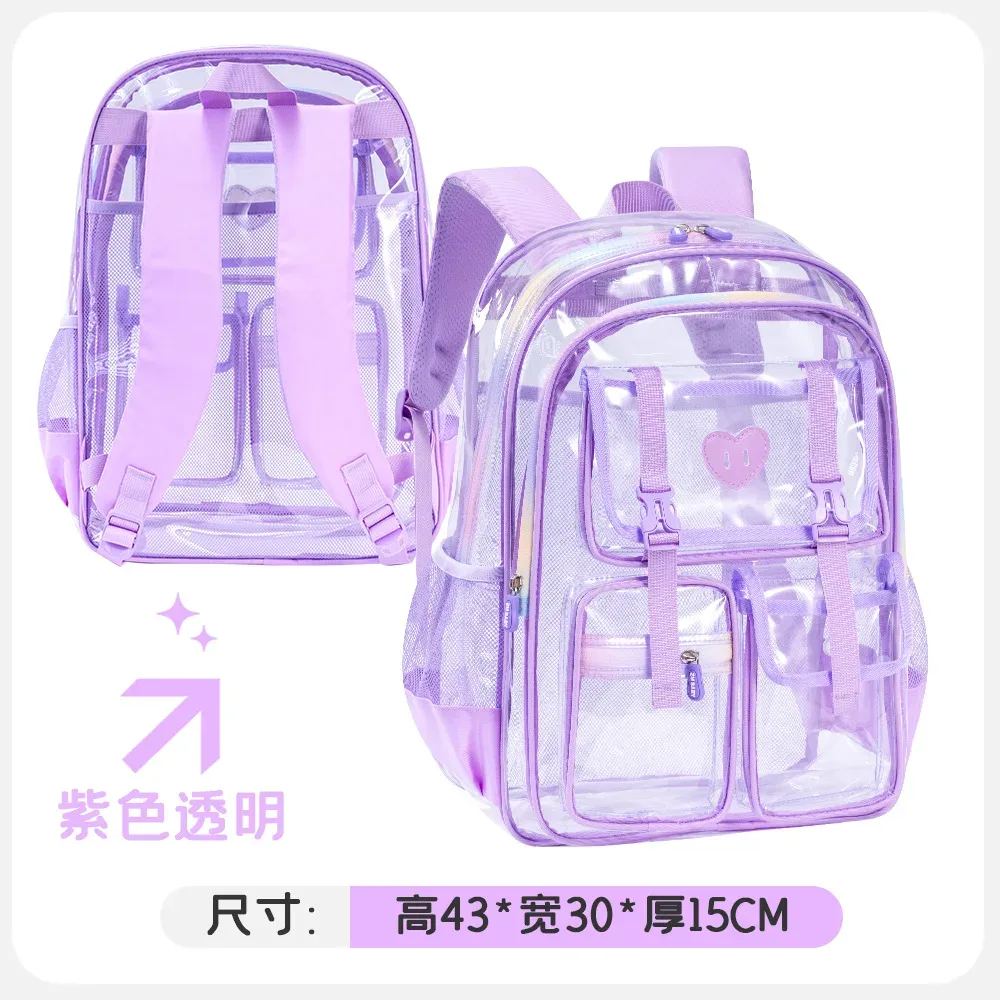 sac à dos transparent en pvc pour filles, sac d'école léger et transparent pour enfants, pour l'école quotidienne et les voyages