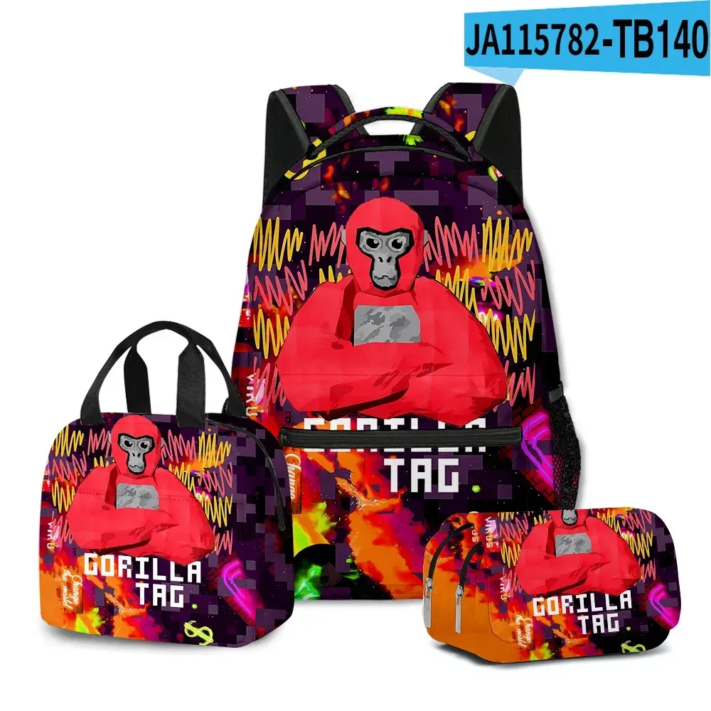 sac à dos d'école pour étudiants, sac à dos portable pour ordinateur portable, sac à déjeuner portable, trousse à crayons, imprimé 3d, motif gorilla classique, populaire et amusant, 3 pièces/ensemble