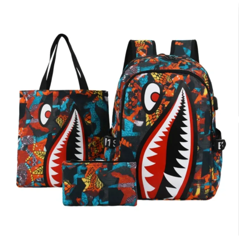 sac à dos pour enfants de l'école primaire, motif requin, grande capacité, léger, simple, sac à dos de dessin animé