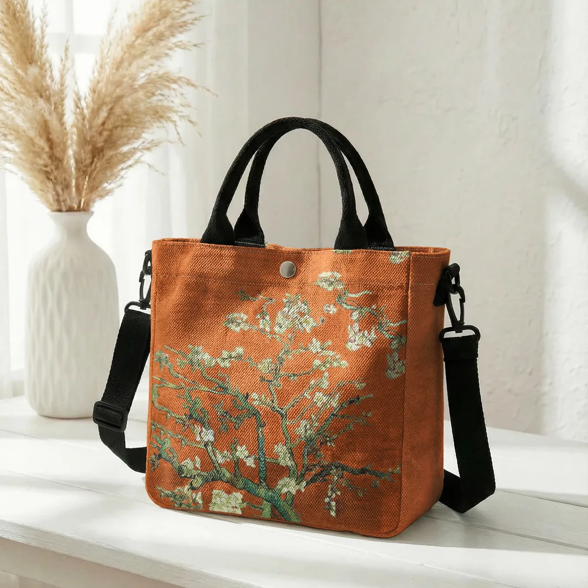 sac fourre-tout en toile avec peinture à l'huile van gogh almond blossom, bandoulière amovible, sac à main pour femme, pour les courses quotidiennes