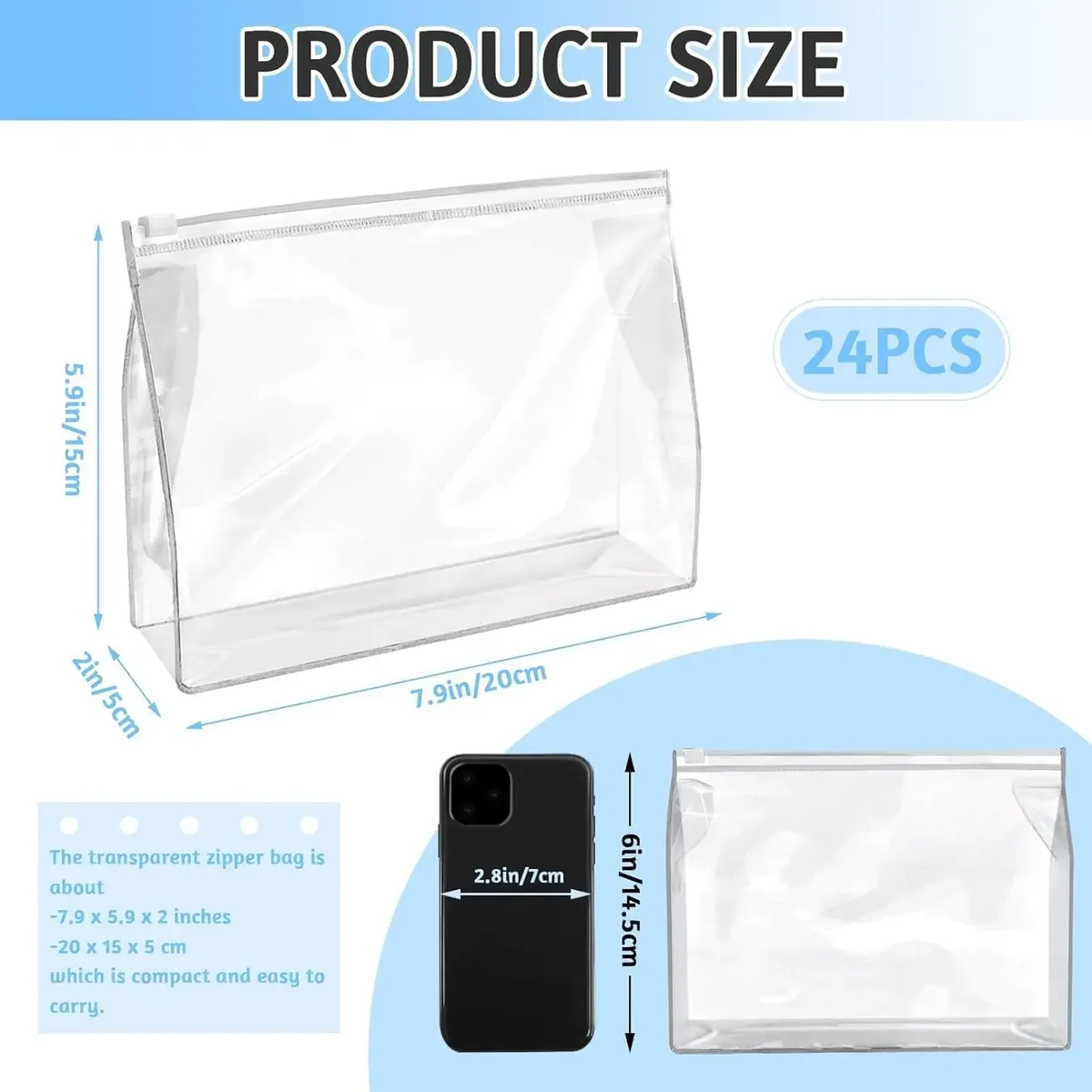 mini sac de maquillage transparent, petite pochette à fermeture éclair, organisateur de cosmétiques en plastique pour voyage, étanche pour articles de toilette, maillot de bain, bikini, 24 pièces