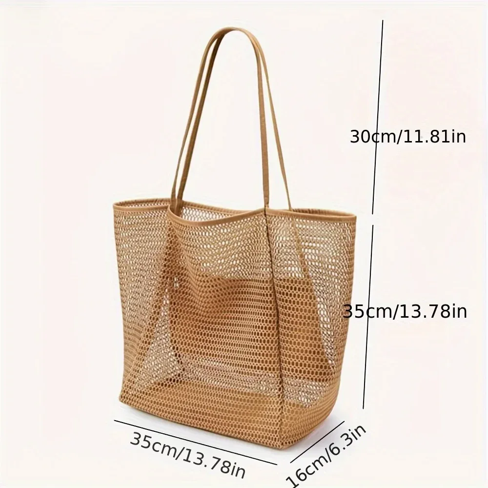 sac fourre-tout de plage de grande capacité pour femmes – sac à bandoulière tissé en polyester durable avec dessus ouvert pour les voyages, le shopping