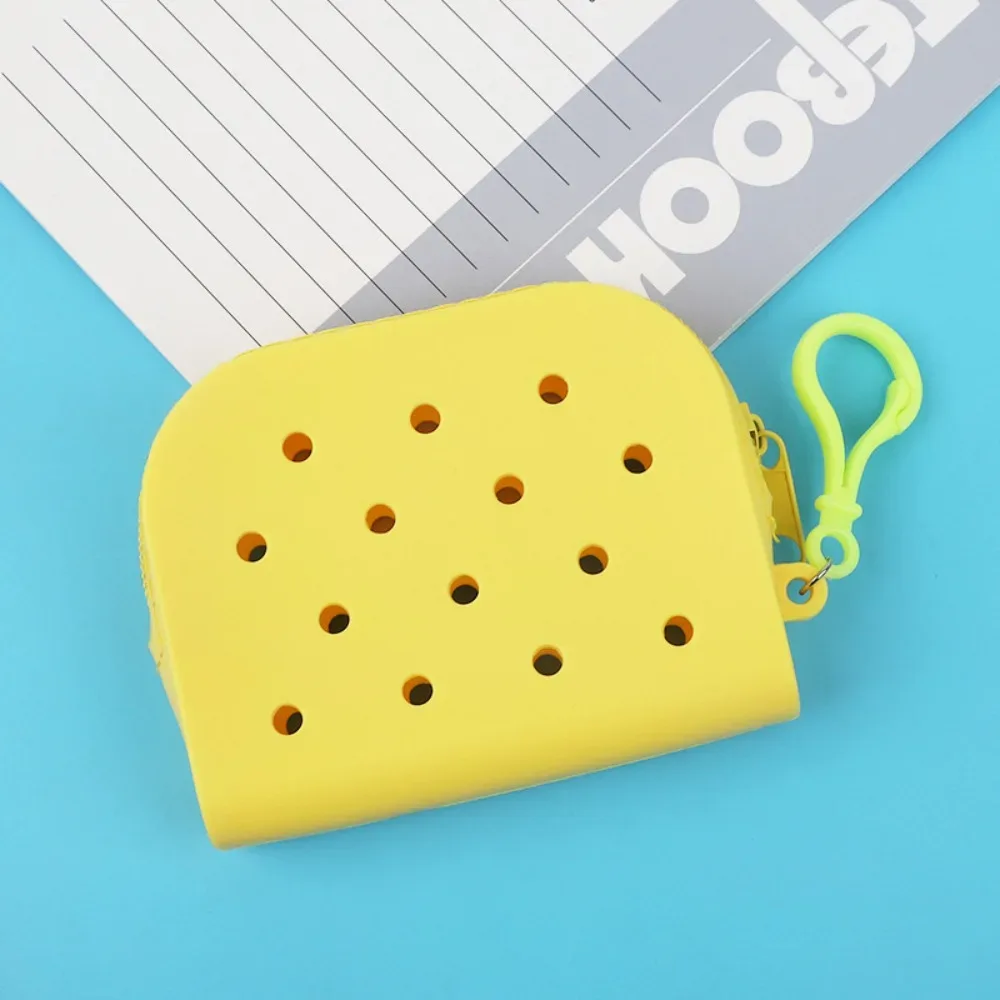 portefeuille à mini trous en silicone souple, porte-monnaie à fermeture éclair, porte-cartes, sac d'argent pour femmes et filles, sac de rangement en poudre à fermeture éclair