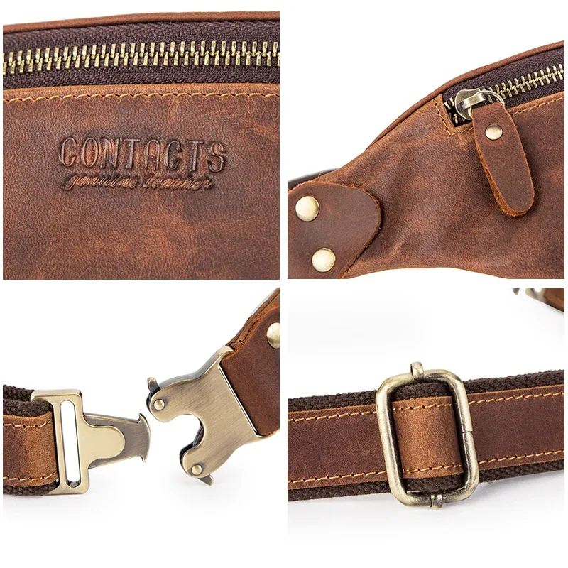 contact's – sacs de taille en cuir véritable crazy horse pour hommes, sac banane de voyage, sac à bandoulière simple pour téléphone, sacs de poitrine 2023
