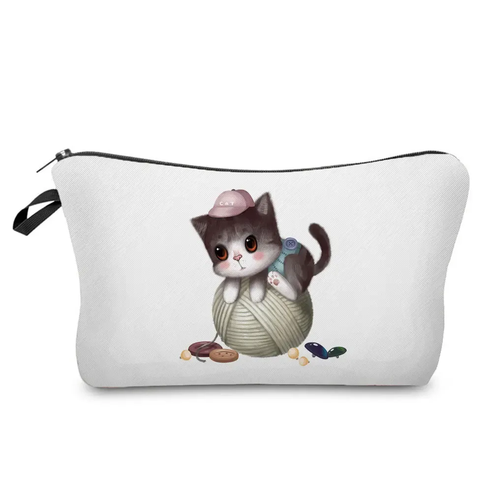 dessin animé fleur chien chat mignon imprimé femmes sac cosmétique en plein air portable voyage trousse de toilette personnalisable trousse de toilette trousse de maquillage