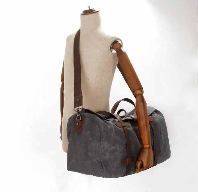 sac de voyage vintage en toile cirée pour homme, grand sac de voyage à main, sac de week-end, sac messager, grand sac fourre-tout pour la nuit.
