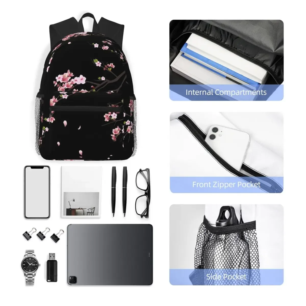 japonais sakura fleurs de cerisier étudiant sac à dos sac d'école randonnée voyage sac à dos pour hommes femmes bookbag sacs à bandoulière