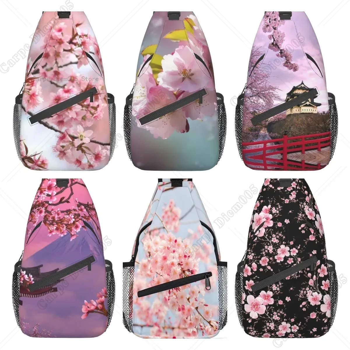 Fleur de cerisier bandoulière corde Triangle sac à dos Canfeng fronde sacs à dos voyage randonnée sac à dos corde bandoulière sac à bandoulière