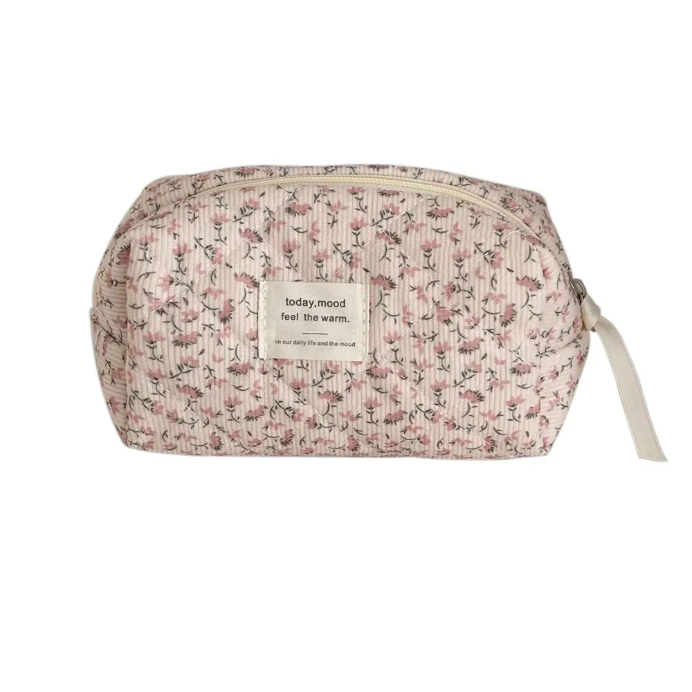 organisateur cosmétique esthétique en velours côtelé doux, pochette de soins de la peau à fermeture éclair de grande capacité, trousse de toilette pour cosmétiques