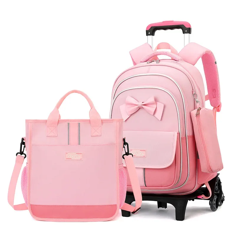 sac d'école enfants sac à dos roulant pour garçon filles sacs à dos à roulettes avec roues chariot bookbag bagage à main avec sacs à bandoulière