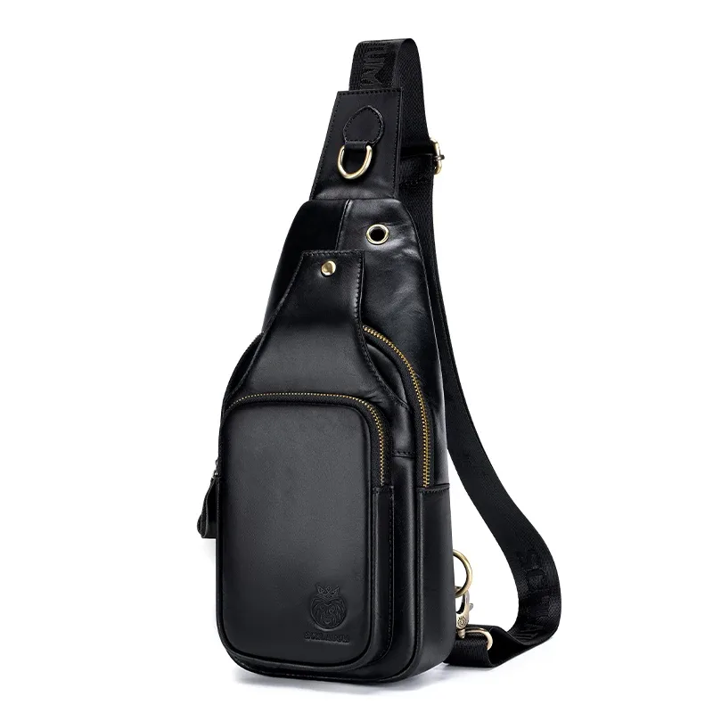 schlatum 100% sac de poitrine en cuir véritable décontracté triangle bandoulière conception voyage épaule sac à dos hommes en cuir sac multifonctionnel