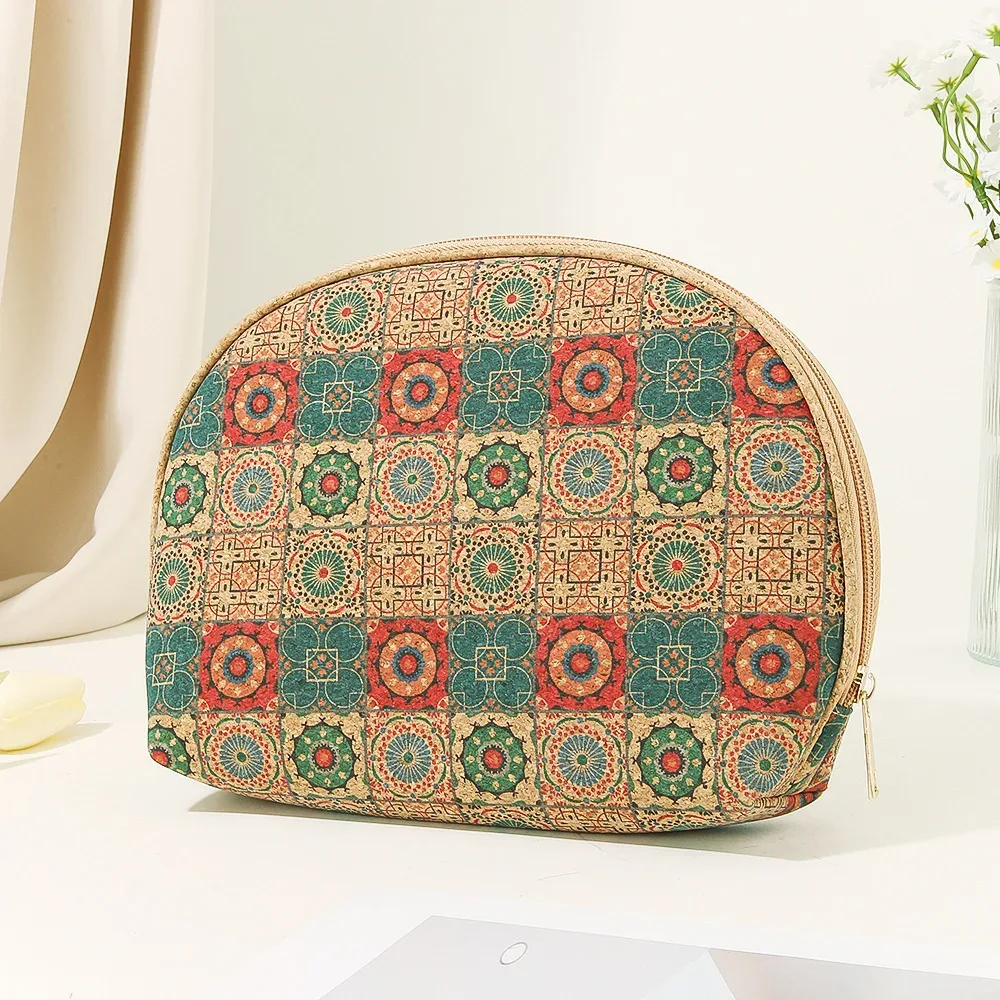 trousse de maquillage légère, sac en liège élégant, pochette en liège semi-circulaire écologique pour un usage quotidien, maquillage de vacances