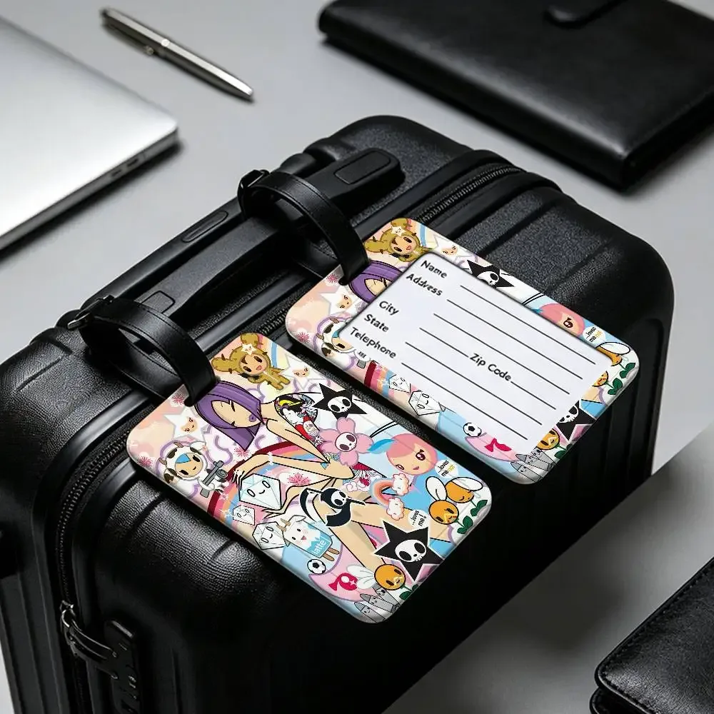 étiquette de bagage anti-perte en pvc durable, avec carte d'information, légère, pour identification des bagages, inspirée de l'anime japonais t-tokidoki
