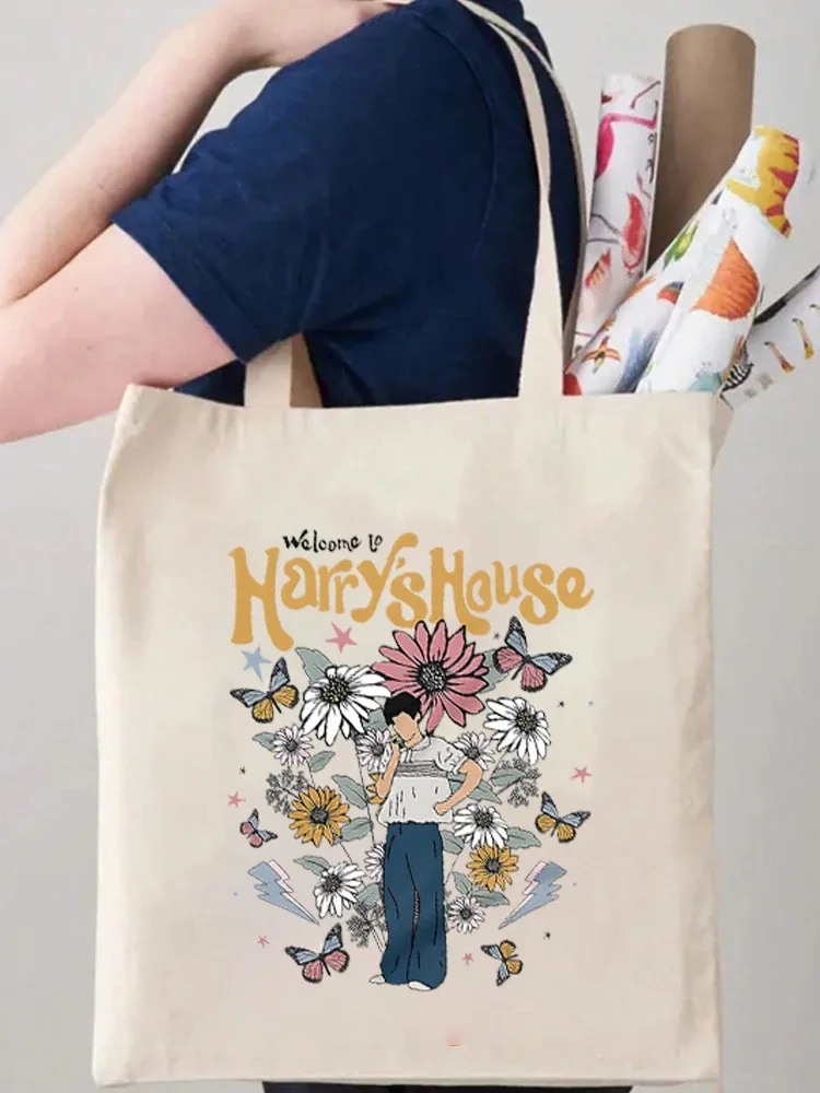 sac fourre-tout en toile motif harry house vintage, 1 pièce, sac d'école, sac à main et sac cadeau de shopping, parfait pour l'extérieur, cadeau de voyage