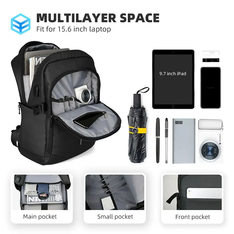sac à dos pour homme mark ryden, imperméable, pour ordinateur portable 15,6 pouces, poches multi-couches, sac à dos d'école avec chargement usb, sac à dos de voyage, mochilas