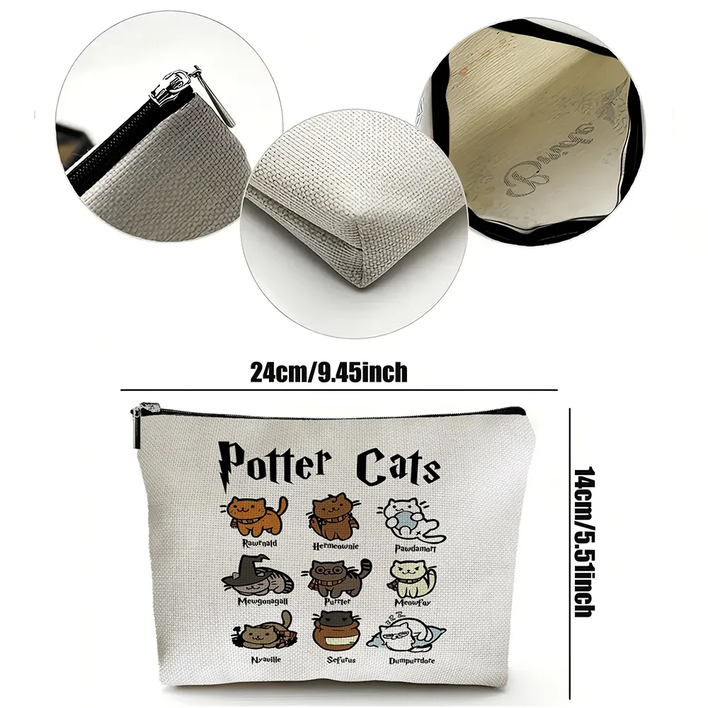 décontracté dessin animé pottere chat femmes organisateur de voyage enfant portefeuille fille sac cosmétique double impression dame mariage maquillage sacs sac à main