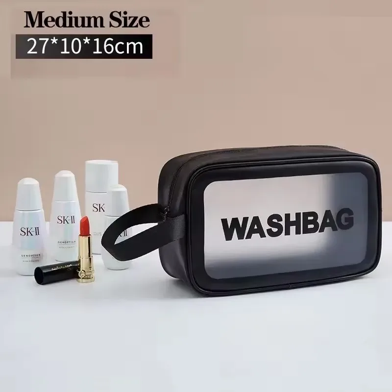 trousse de toilette de voyage portable noire transparente pour femme, pochette de rangement de maquillage étanche, organisateur de cosmétiques de grande capacité, 1 pièce