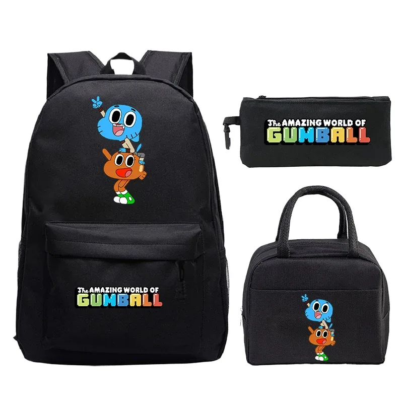 sac à dos the amazing world of gumball pour garçons et filles, cartable pour ordinateur portable, sac à dos pour étudiants, mochila de voyage confortable, 3 pièces/ensemble