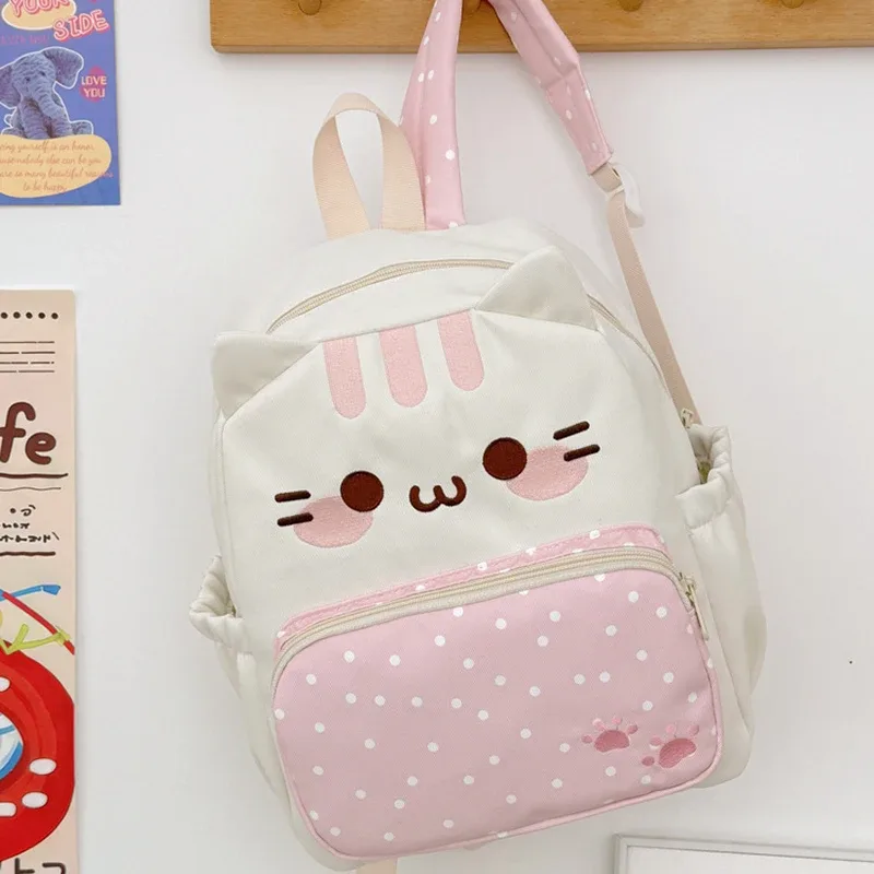 sac à dos chat à pois de dessin animé, grande capacité, sac d'école mignon, sac à livres pour étudiants, sac à dos de voyage léger, sac à dos pour ordinateur portable kawaii