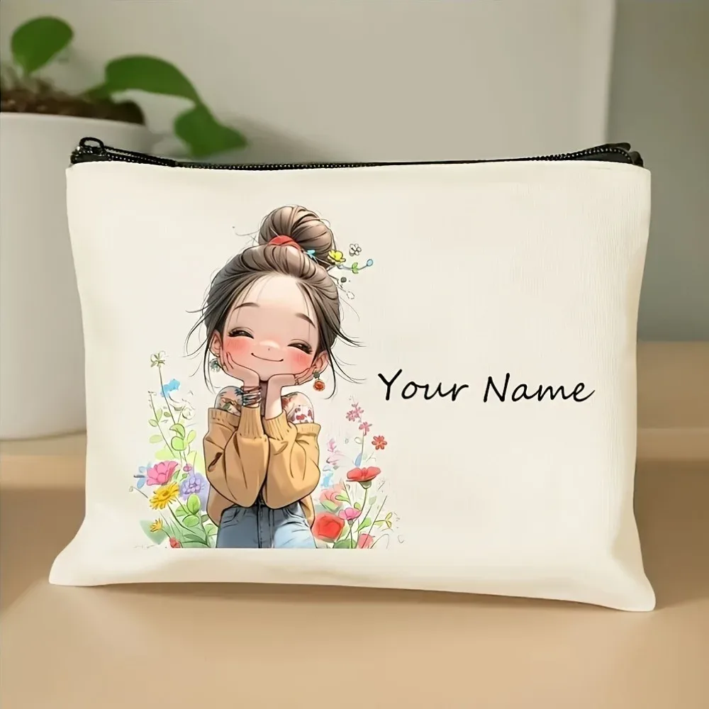 trousse polyester florale blanc motifs animés pliante extensible cosmétiques bijoux voyage petite taille décontractée