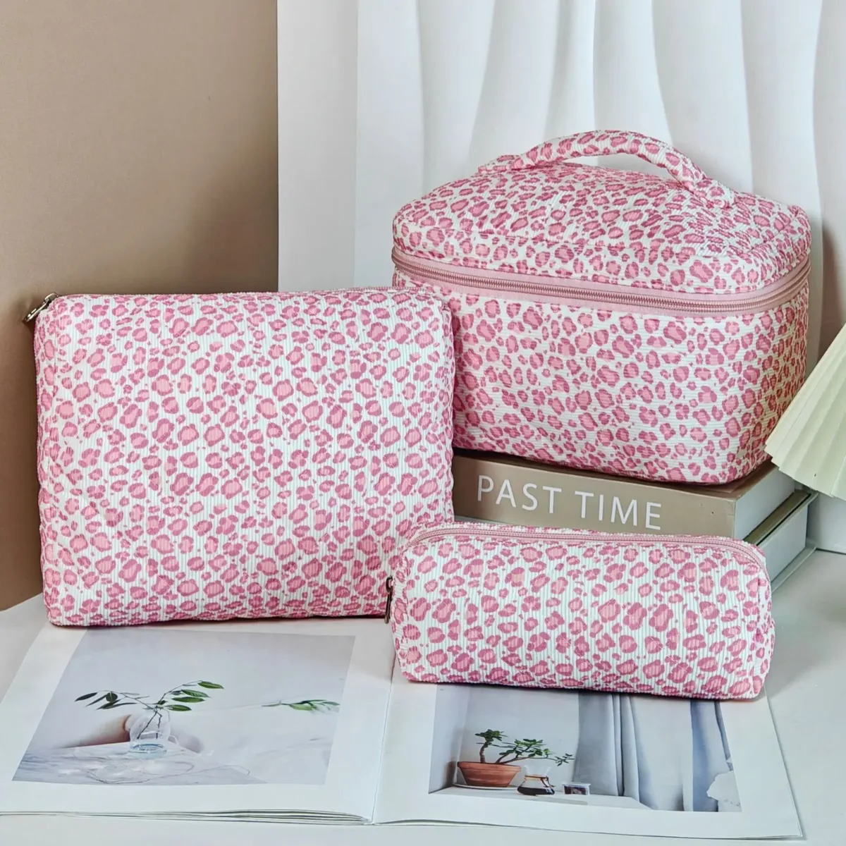 trousse de maquillage à imprimé floral de grande capacité, sac de rangement de cosmétiques de voyage portable, sac de style urbain simple avec doublure en polyester pour femmes
