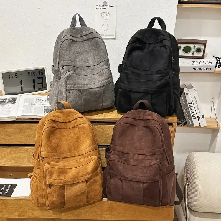 sac à dos vintage en daim, sac à dos décontracté multi-poches, sac à dos rétro pour ordinateur portable et école, pour le collège