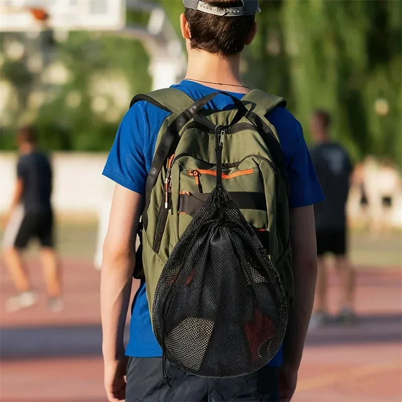 sac à dos de basket-ball portable, sac en maille avec boucle, sacs de rangement de ballons de volley-ball de football en plein air, conception à cordon résistant à l'usure