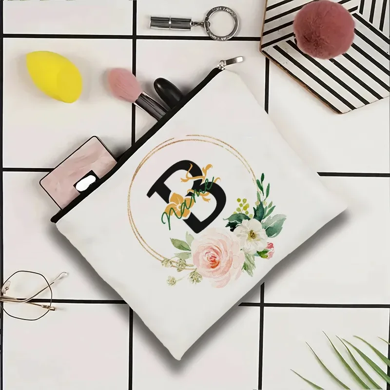 pochette à cosmétiques personnalisable avec nom, pochette à cosmétiques pour fête, pochette à cosmétiques de voyage, sac de maquillage pour mariage, organisateur avec doublure intérieure en toile pour femme