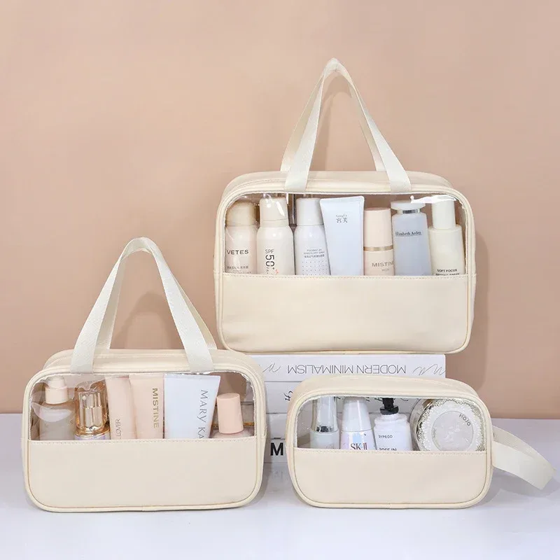 trousse de toilette de voyage portable pour femmes, trousse de maquillage transparente, grande capacité, trousse de bain et de toilette, étui de rangement multifonctionnel et imperméable.