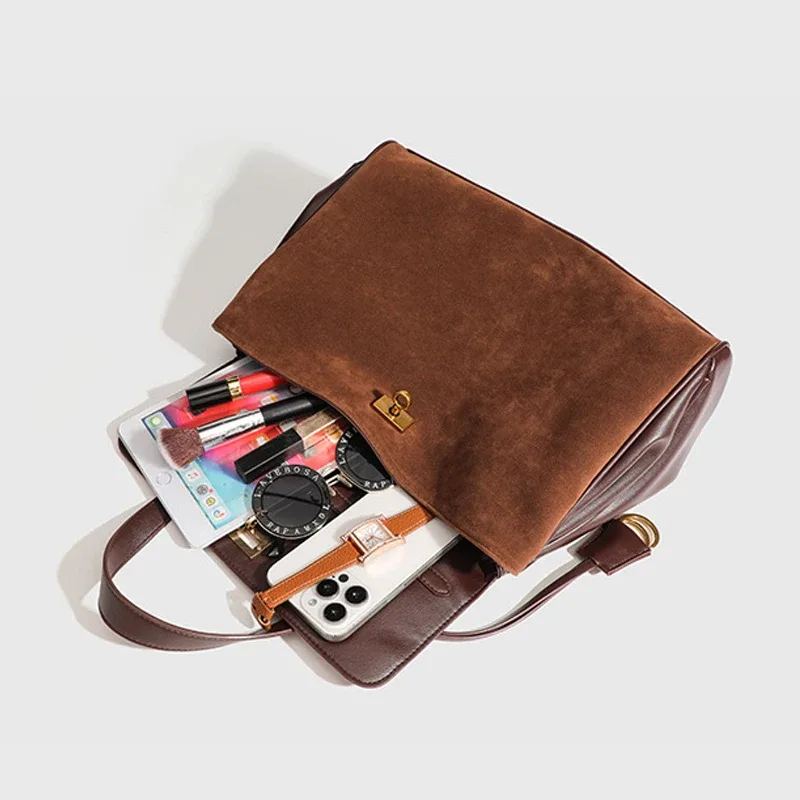 sac à bandoulière en cuir microfibre grande capacité pour femme, sac fourre-tout tendance pour les trajets quotidiens, sac de voyage, mallette d'affaires, couleur café