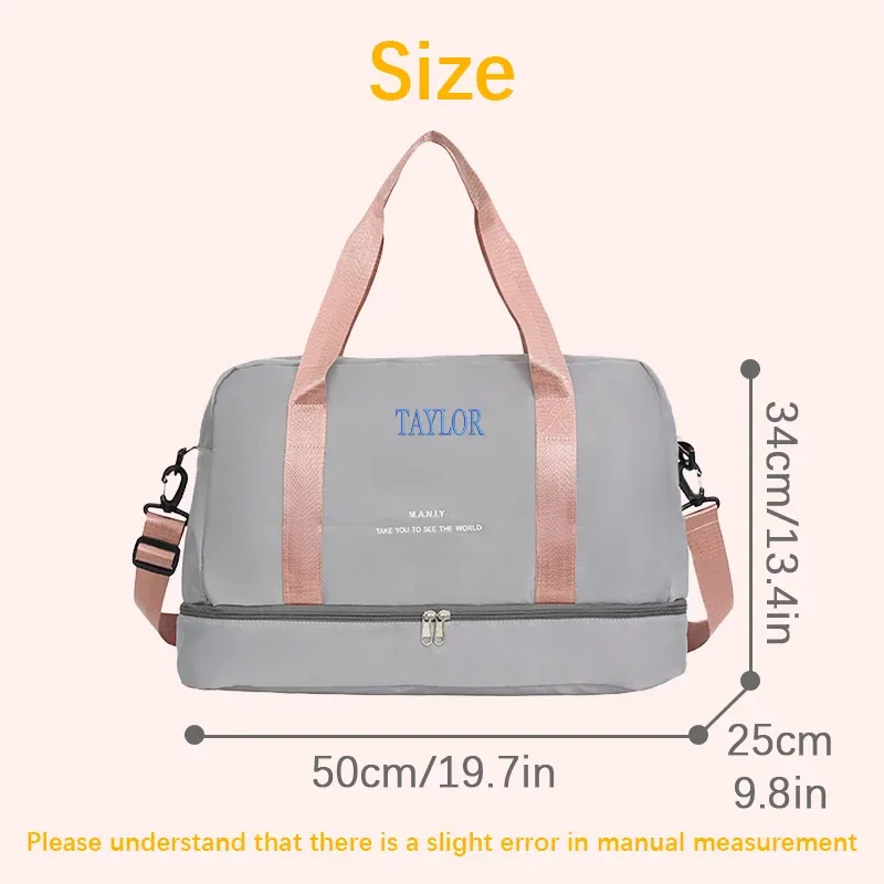 sac voyage polyester gris rose motif brodé poignée bandoulière amovible décontracté grande capacité taille multiple usage voyage