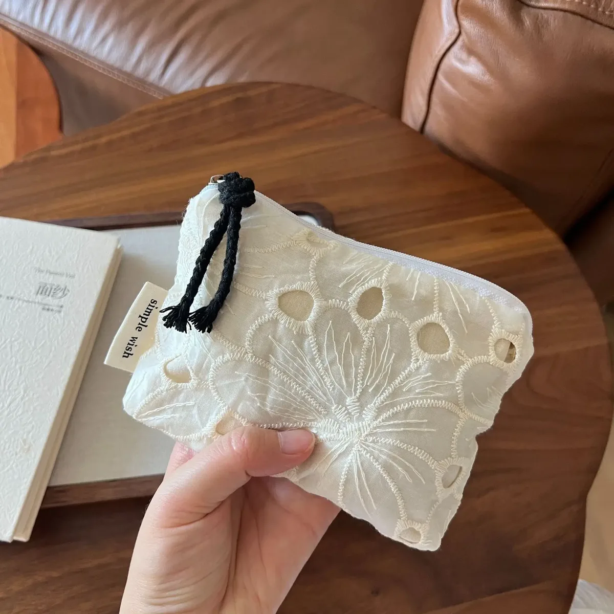 mini sac à maquillage rétro en dentelle brodée, porte-monnaie à fermeture éclair, petit organisateur de cosmétiques, pochette pour serviettes hygiéniques, porte-cartes
